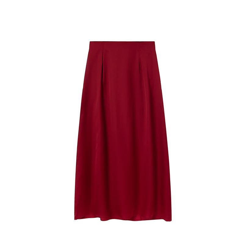 2024 Women’s Fashion Satin High Waist Midi Skirt – Stylish, Chic & Versatile Female Skirt