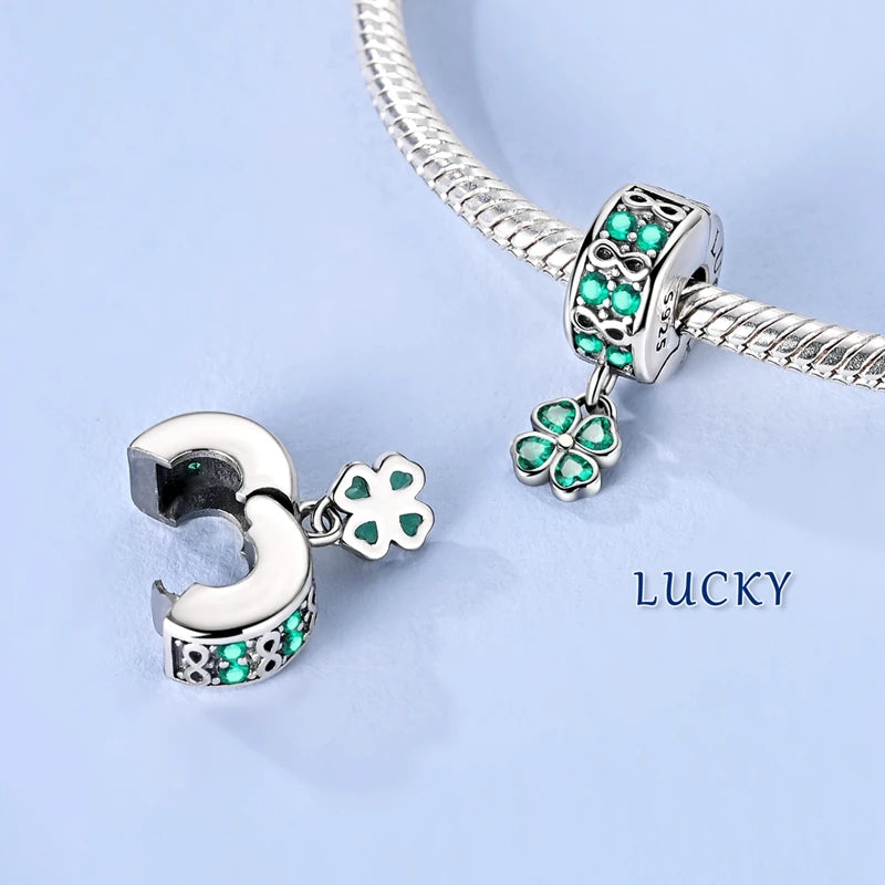 Original 925 Sterling Silver Clip Charm Bead | Round Heart Love Family Charms Fit Bracelet Women DIY Jewelry Gift