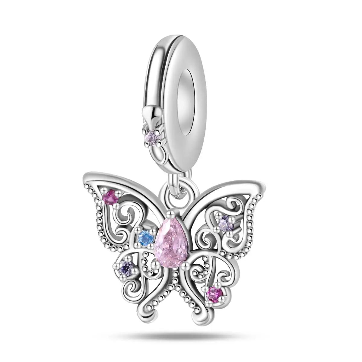925 Silver Plated Magic Mirror Princess Angel Pink Charm Beads | Fits Original Pan 925 Bracelet | Exquisite DIY Jewelry