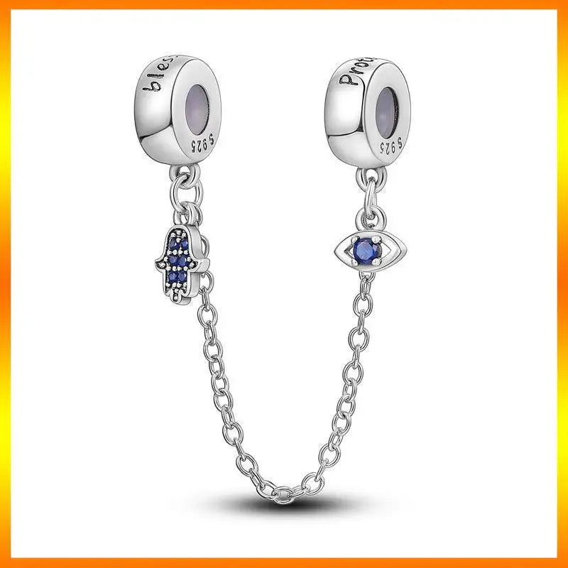 Star Moon & Evil Eye Chain Charm 🌙💙 925 Silver Bracelet Bead Women