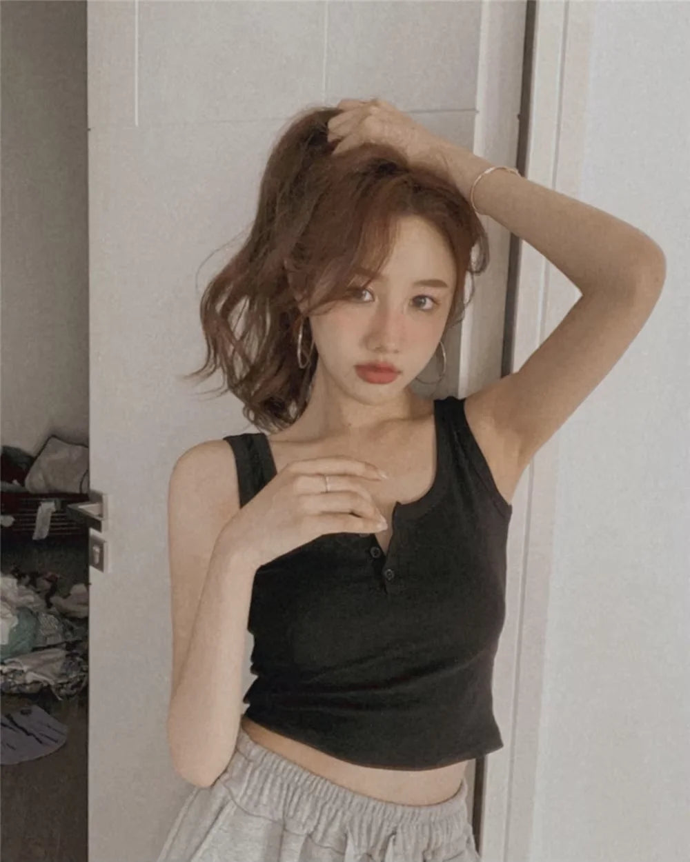 Summer Knitted Round Neck Top for Women – High Elasticity Casual Camisole Sexy Vest