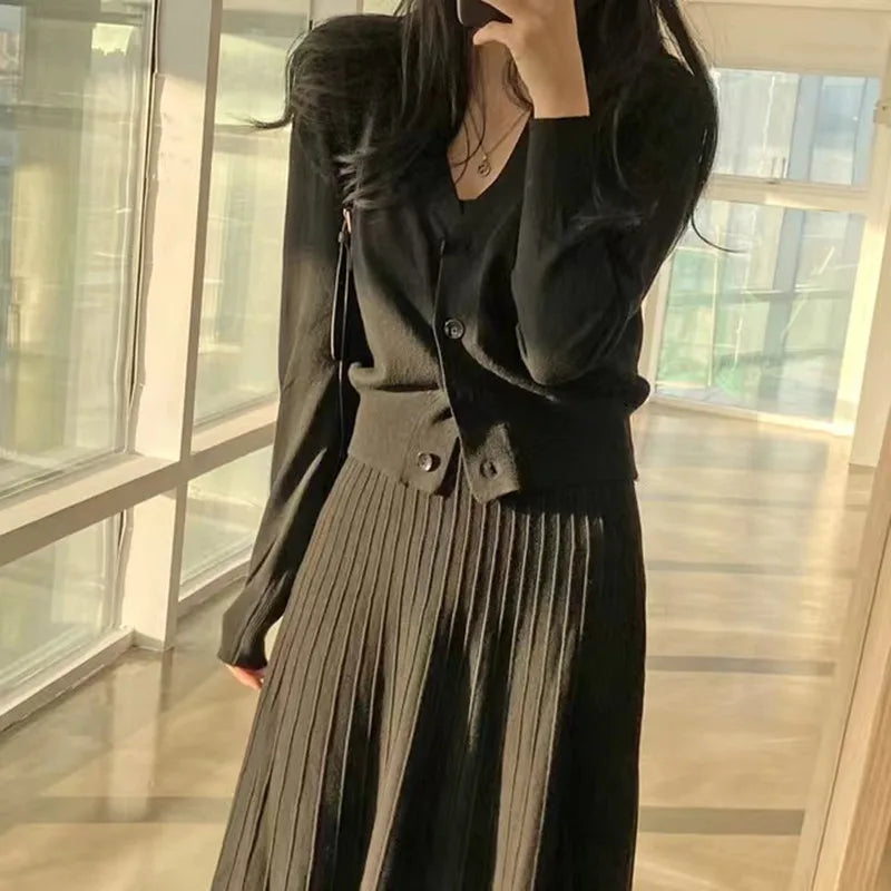 Autumn Winter New Slim Fit Strap Dress – Casual Versatile Long Sleeve Maxi Skirt | Elegant Polyester Fiber Outerwear Dress