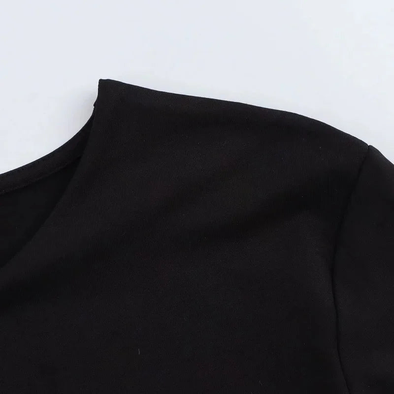 2025 MUJER Black Bustier Bodysuit for Women | Sexy Long Sleeve One-Piece Summer Top