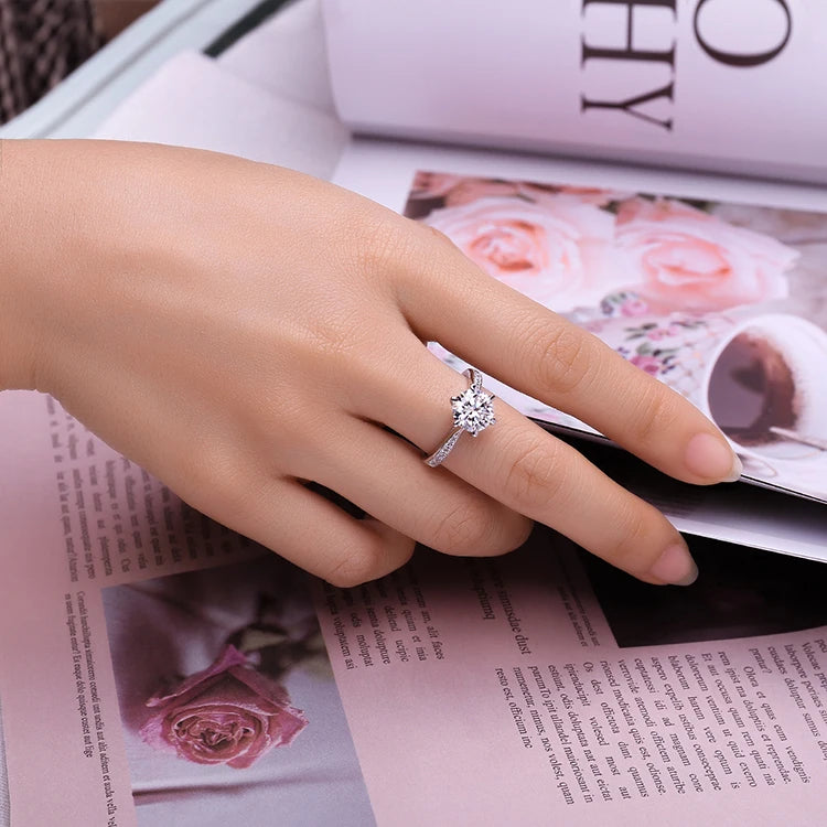 JewelryPalace Moissanite D Color Round Ring | 1–3ct S925 Sterling Silver Wedding & Engagement Ring