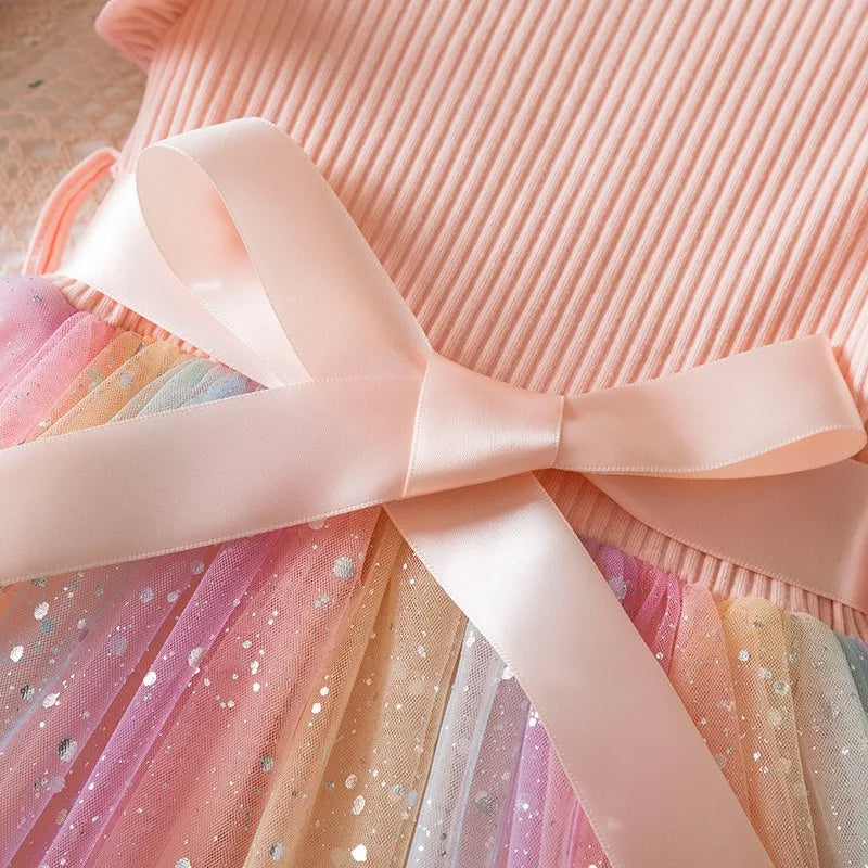 ✨ Hello Kitty Girls Sequins Dress 🎀 Rainbow Tulle Princess Dress 🌈 Toddler Birthday Party Outfit 👧 Ages 1–5 Years