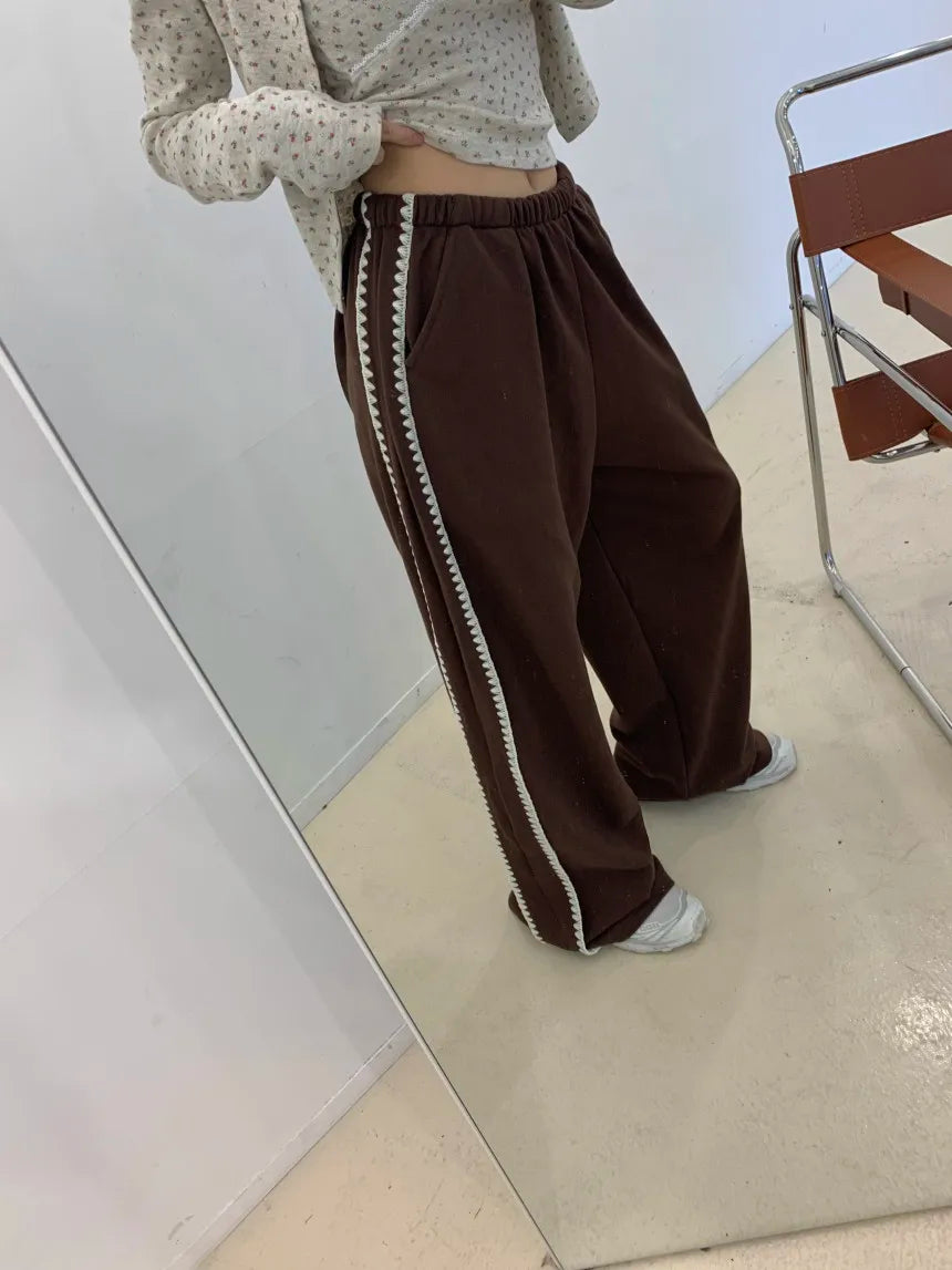 Chic Autumn Winter Loose Casual Pants – Color Block Side Stripe Floral Women Sweatpants Long Trousers