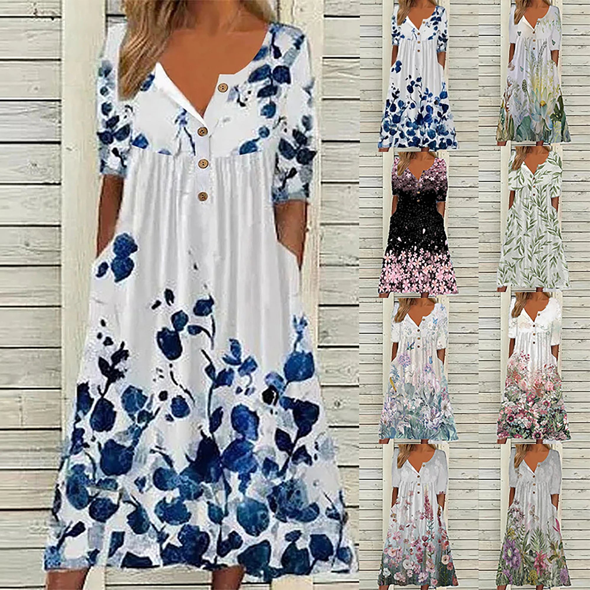 2024 Spring Plus Size Women’s Printed V-Neck Button Top – Short Sleeve Fashion Blouse with Pockets | European & American Style