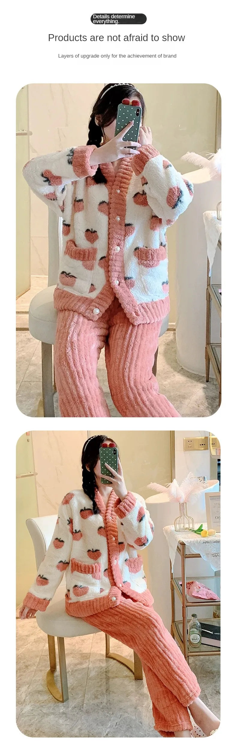 ❄️ Padded Coral Velvet Women’s Pajama Set 🌸 Thickened Warm Flannel Loungewear 🛌 Winter Sleepwear Two-Piece Homewear