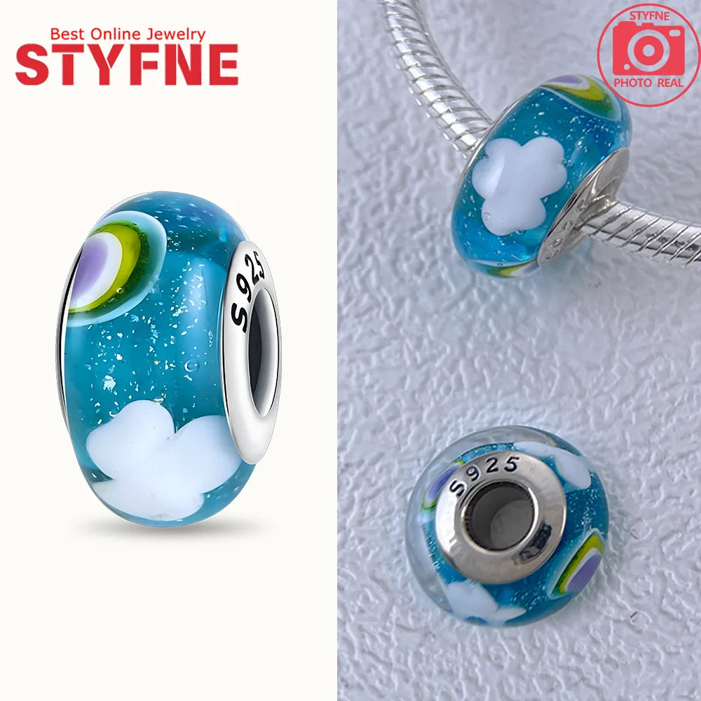 925 Sterling Silver Blue Series Crystal Enamel Murano Bead | Fit Original Bracelet Women DIY Fine Jewelry Gift