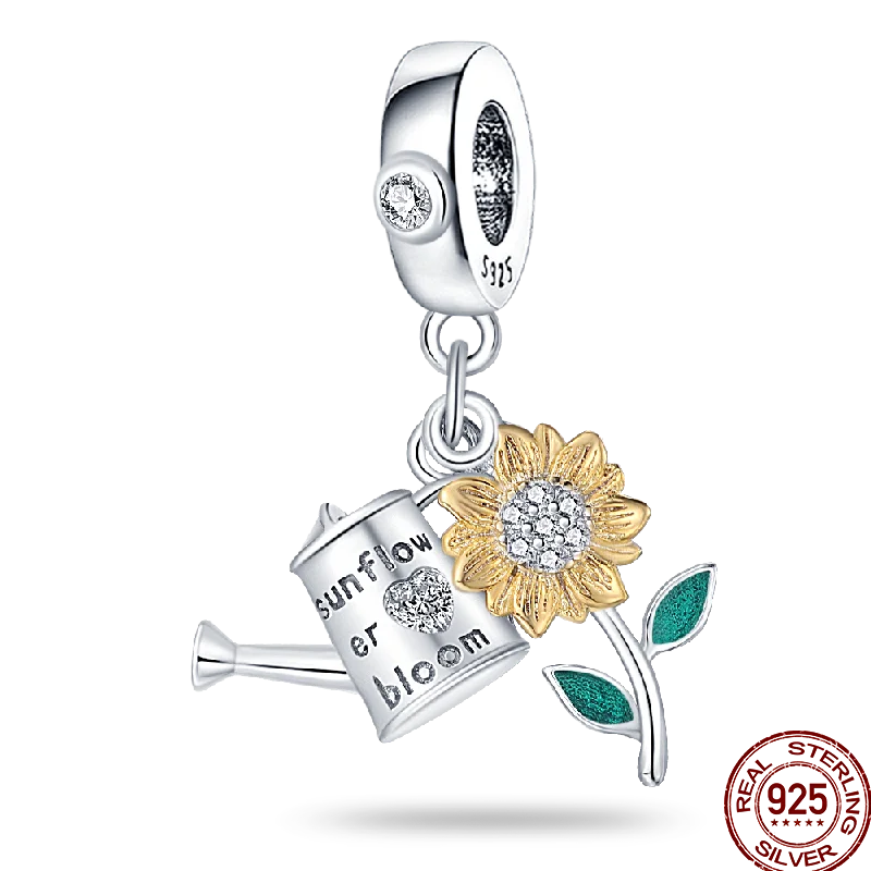 925 Sterling Silver Golden Zircon Saturn Flower Butterfly Charm Bead Fit 3MM Original Bracelet Women DIY Jewelry