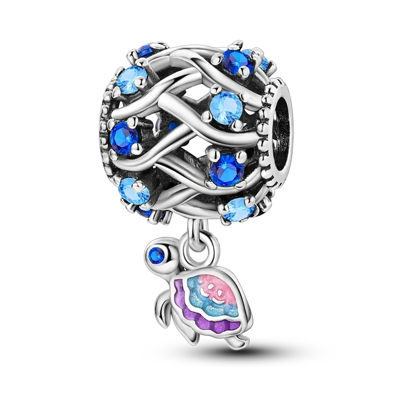 925 Sterling Silver Blue Series Charm | Dragonfly, Butterfly, Bird & Pansy Flower Pendant for 4MM Bracelet