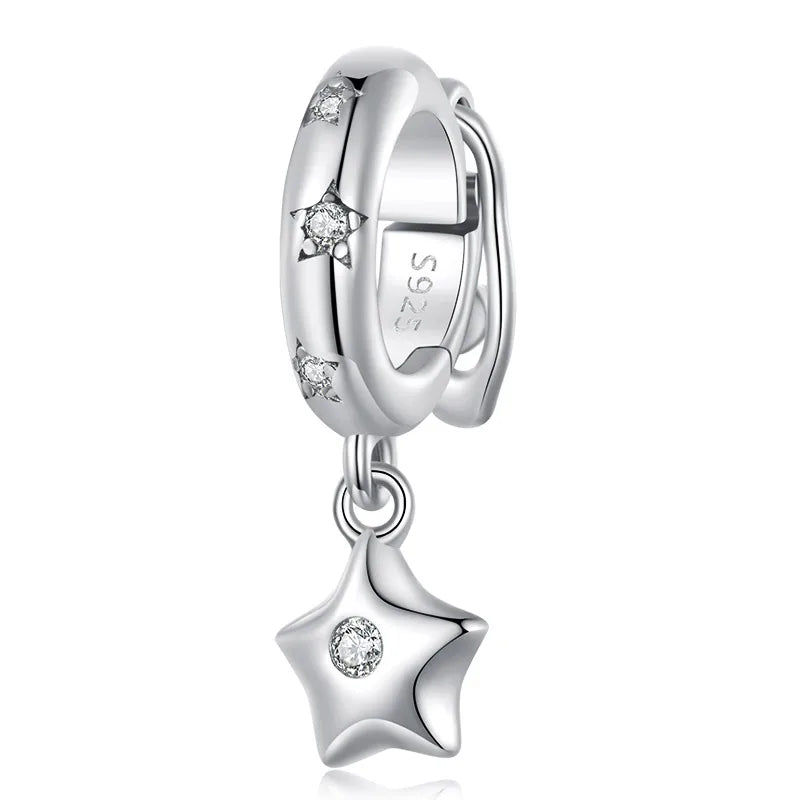 BISAER 925 Sterling Silver Clip Spacer Charm – Star & Cross Stopper Bead Fit Pandora Bracelet DIY Women’s Jewelry