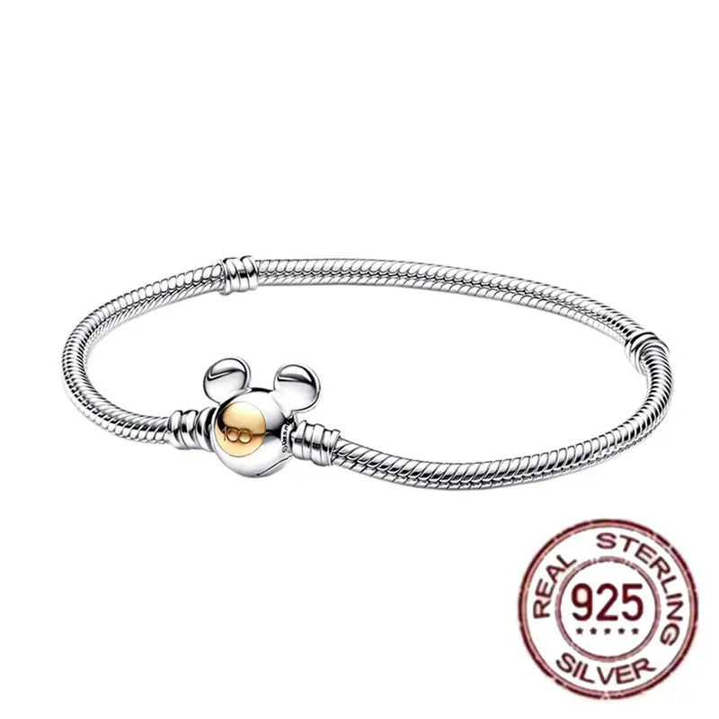 S925 Sterling Silver Crown Mickey Snake Bone Bracelet | Women’s DIY Gift