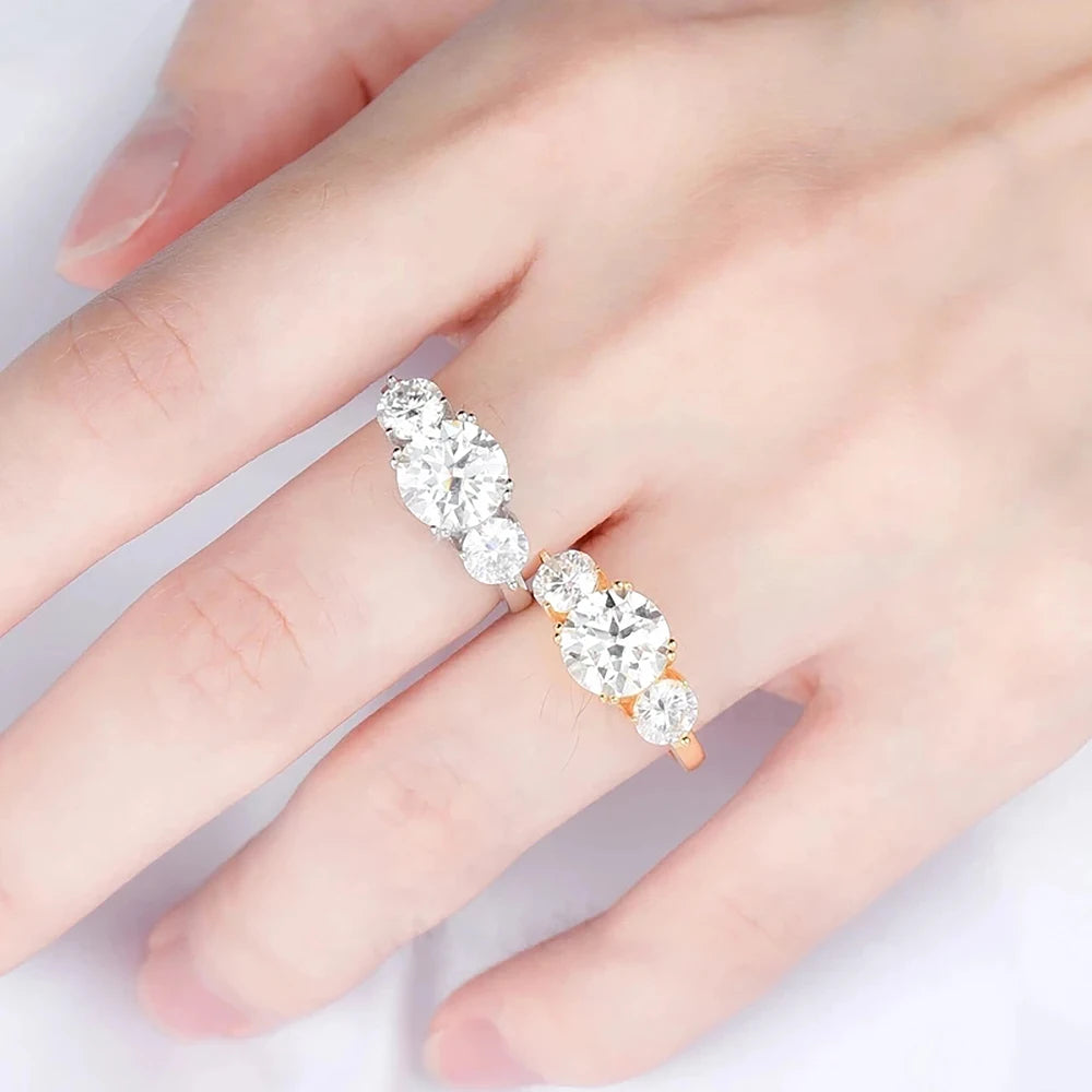 4 Carat Moissanite Diamond Engagement Ring – 925 Sterling Silver Three-Stone Wedding Band for Women