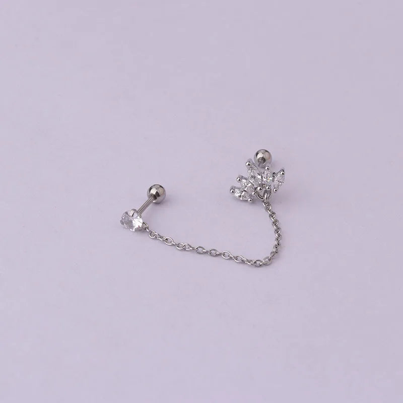 Women’s Punk Rock Helix Ear Cuff with Long Chain | Surgical Steel Fake Cartilage Hoop Earrings Set