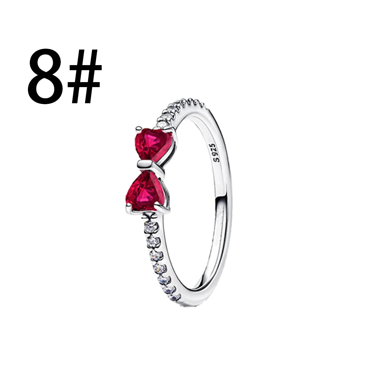 925 Sterling Silver Colorful Bow Necklace Ring Earring Set Crystal Jewelry for Women Gift