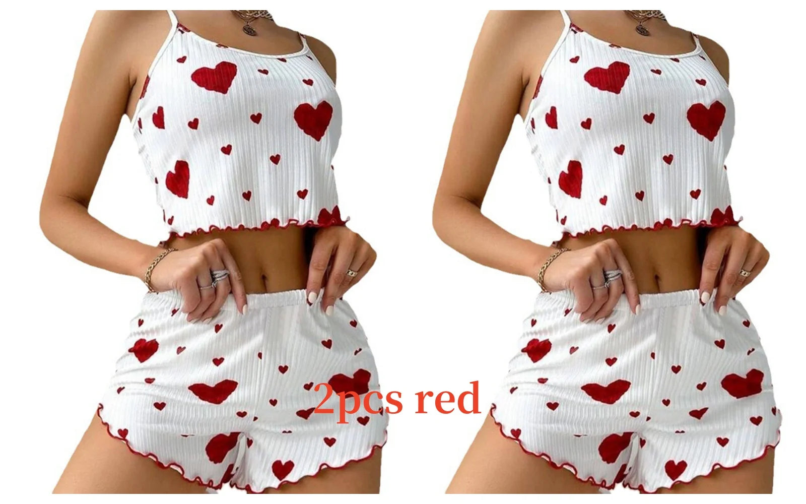 Women’s 2-Piece Pajamas Set – Short Tank Top & Shorts Sleepwear, Soft Casual Ventilated Loungewear with Love Print