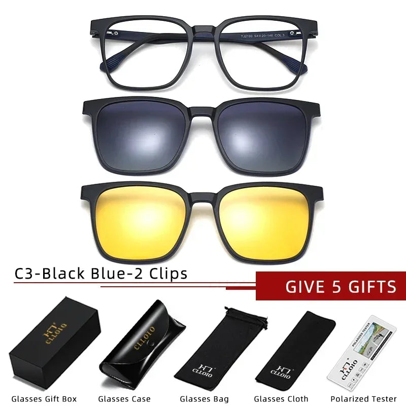 CLLOIO Magnetic Clip-On Prescription Glasses – Polarized Sunglasses Lens for Men & Women | Myopia, Progressive, Anti-Blue Light