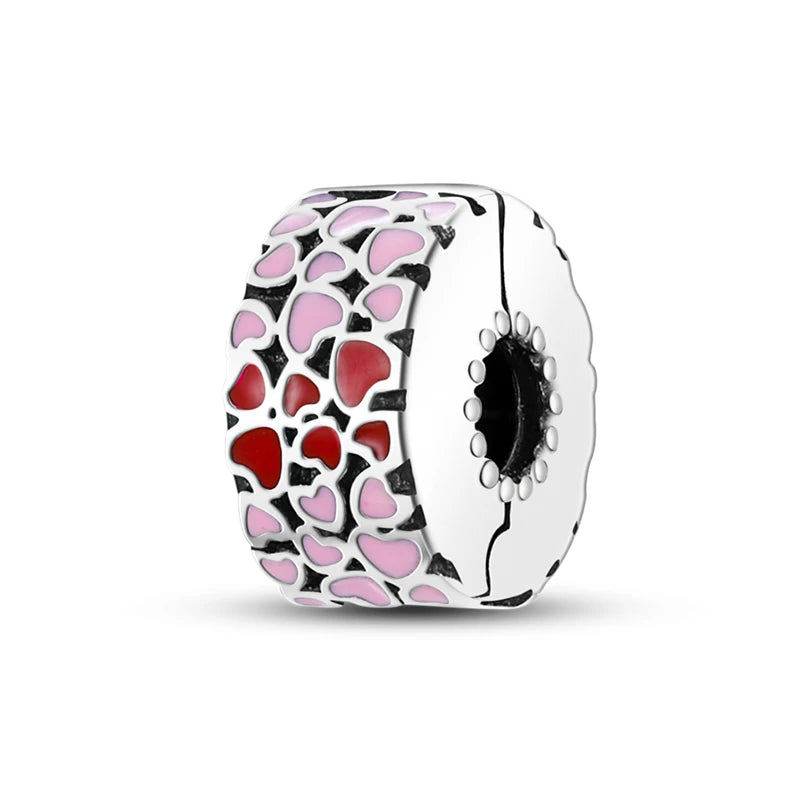 925 Sterling Silver CZ Pave Daisy Clip Charm & Safety Chain – Fits Original Pandora Bracelet, Women’s Silver Stopper Beads Jewelry