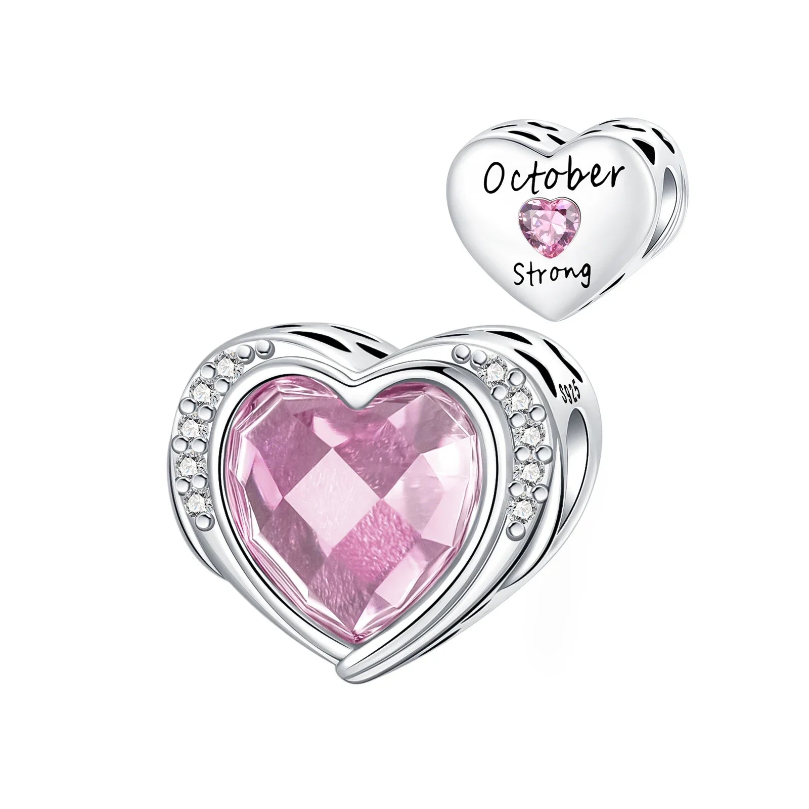 925 Sterling Silver Birthstone Love Pendant Charm | January–December Zircon Bead for Bracelet & Necklace DIY Jewelry Gift