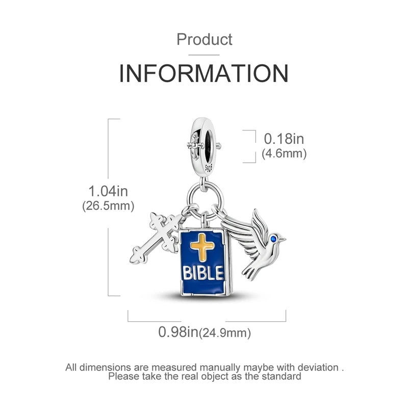 Religious Jesus Cross Pendant | 925 Sterling Silver Bible Scriptures Charm for Women DIY Bracelets