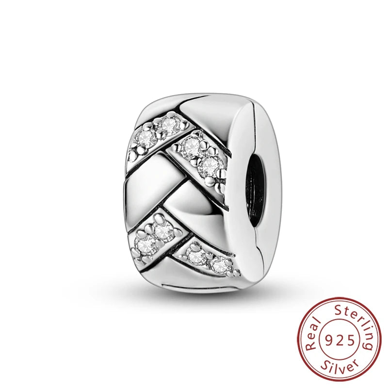 925 Sterling Silver CZ Pave Round Clip Charm – Fits Original Pandora Bracelet & Necklace Jewelry Gift