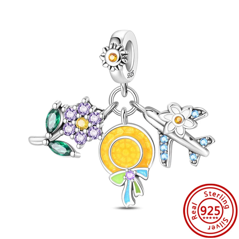 Yellow Hot Series 925 Sterling Silver Sunflower Bee Sun Hat Charms | Fit Original Bracelet DIY Women Jewelry Gift