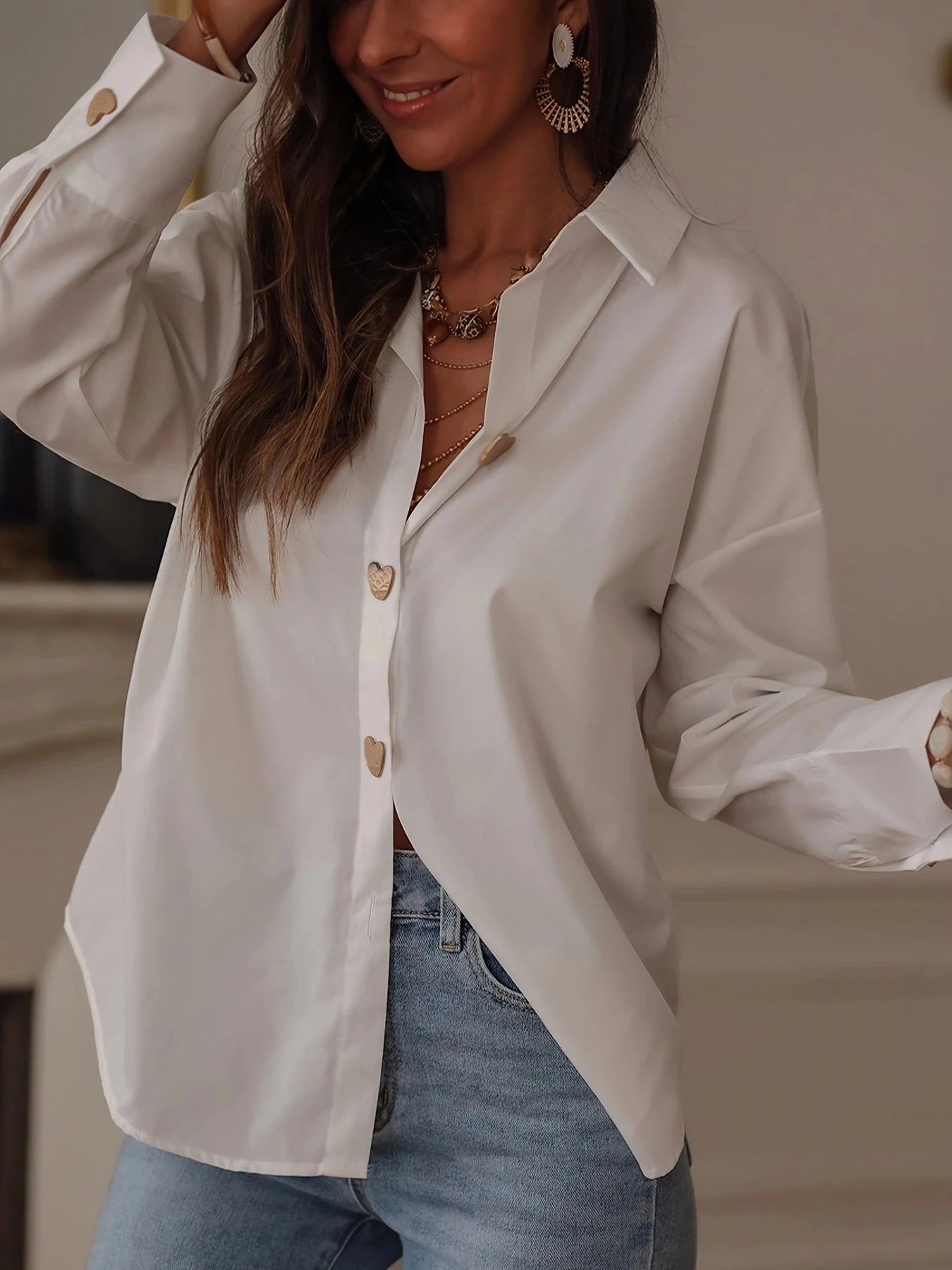 Ladies Solid Color Button-Down Shirt 🌿 Fashion Long Sleeve Top ✨