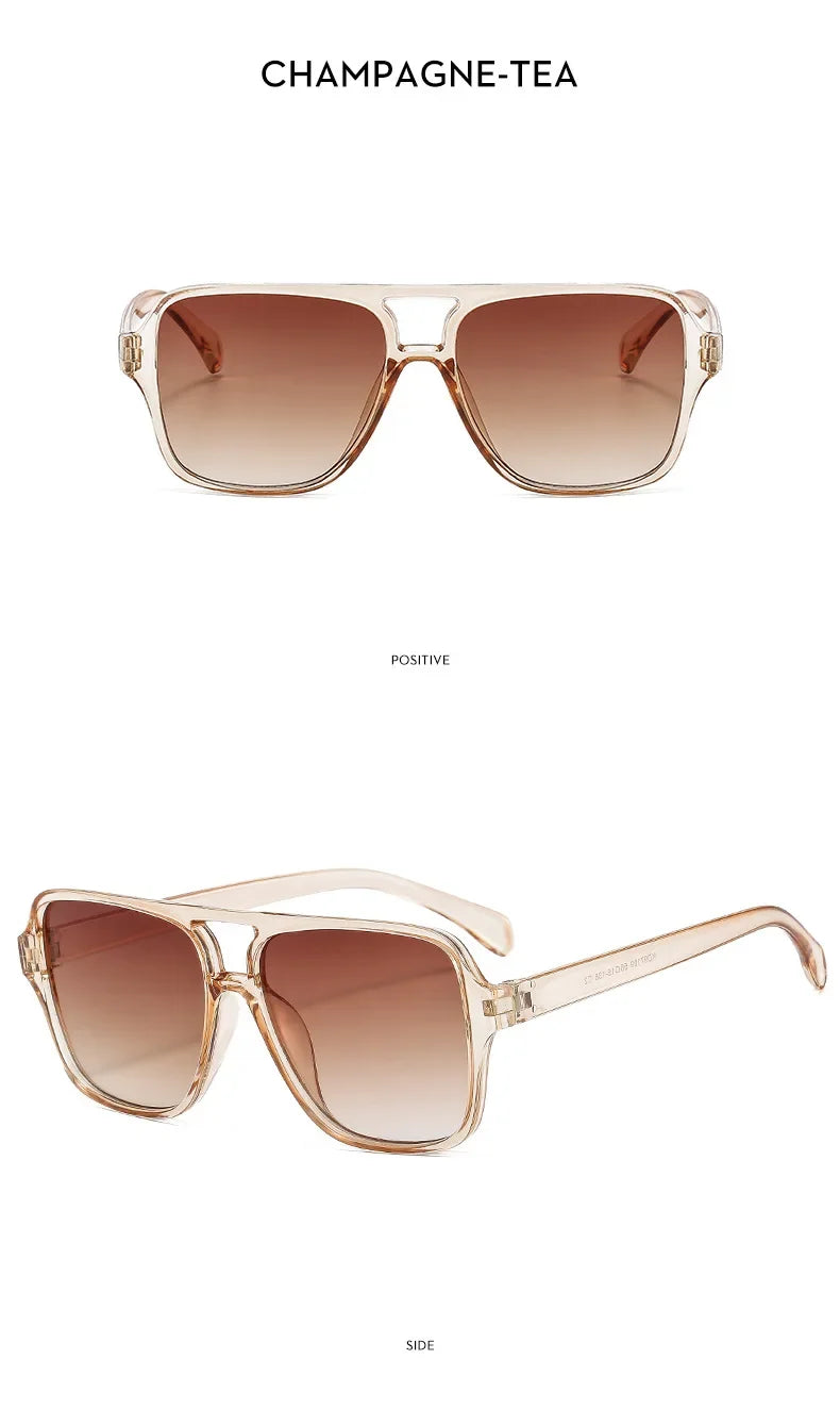 Vintage Double Bridge Yellow Sunglasses for Women – Oversized Square Luxury Shades | Female Pilot Style Eyewear