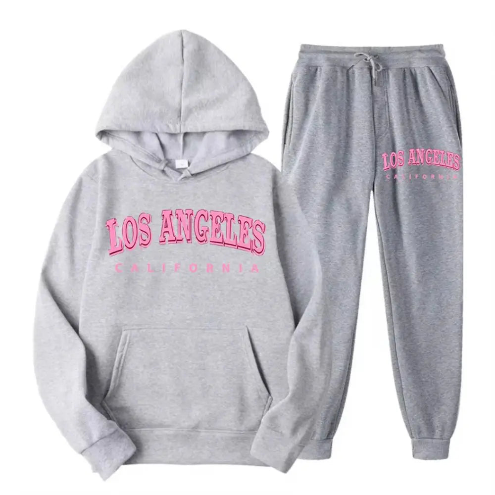 Women’s Two-Piece Street Hoodie & Pants Set – Los Angeles California Print Fleece Sportswear 🏙️✨