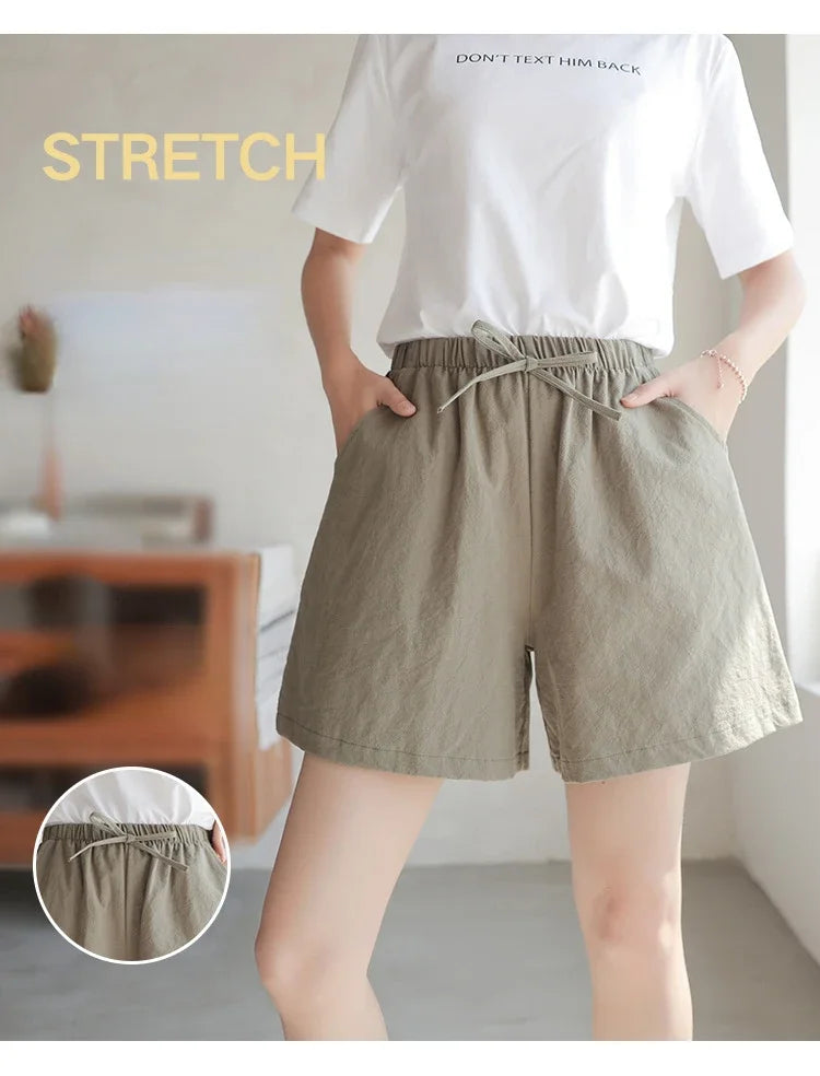 2024 Women’s Cotton Linen Summer Shorts – Casual Solid High Waist Loose Shorts with Pockets | Plus Size Soft Girls Shorts