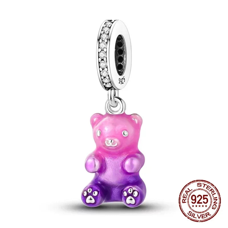 925 Sterling Silver Purple Flower & Butterfly Dangle Charm | Bead for 4MM Bracelet or Necklace DIY Jewelry Gift