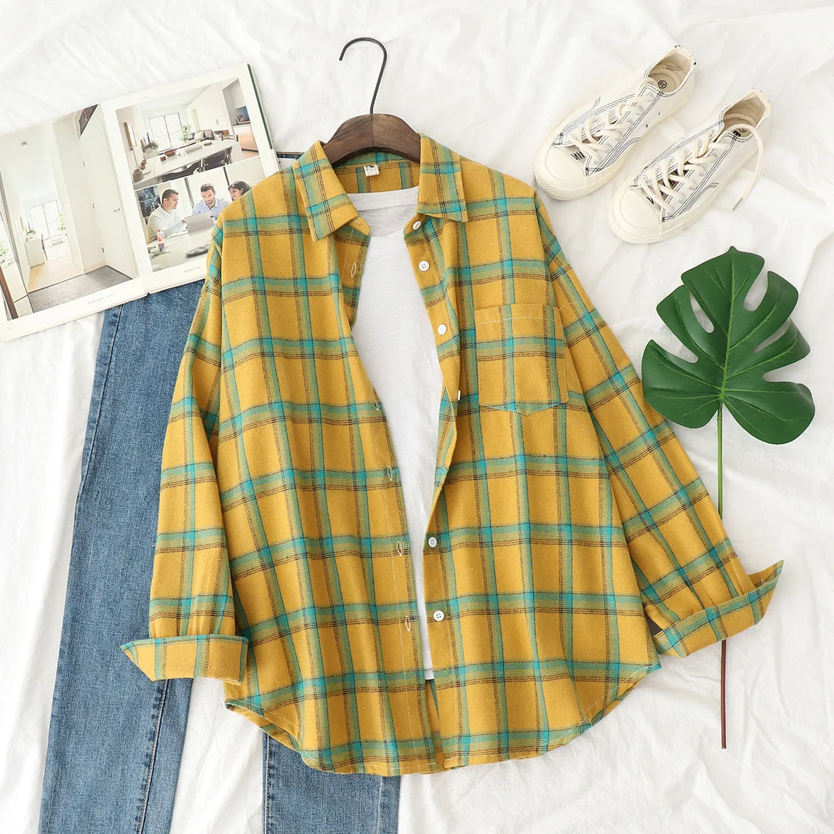 Women’s Plaid Shirt | Spring Autumn Long Sleeve Blouse | Casual Cotton Checkered Top