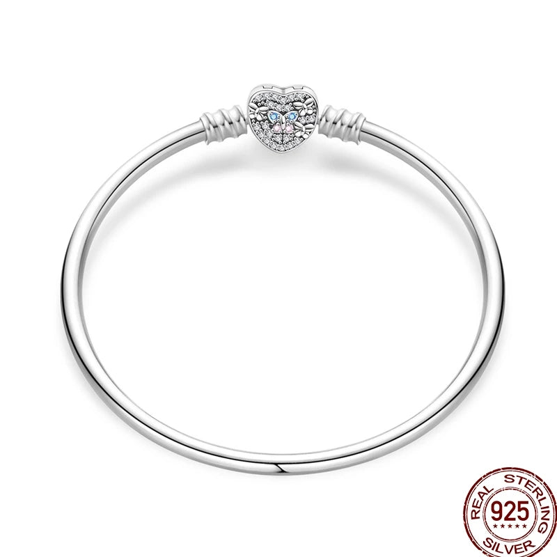 925 Sterling Silver Heart Moon Sun Clasp Charm Bracelet | 17–20CM Original Bracelet for Women | Fits Pandora DIY Beads Jewelry