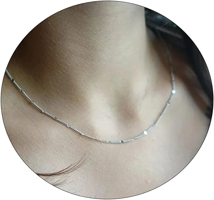 K Gold / Silver Plated Satellite Choker Necklace | Sparkling Station Chain Jewelry for Women