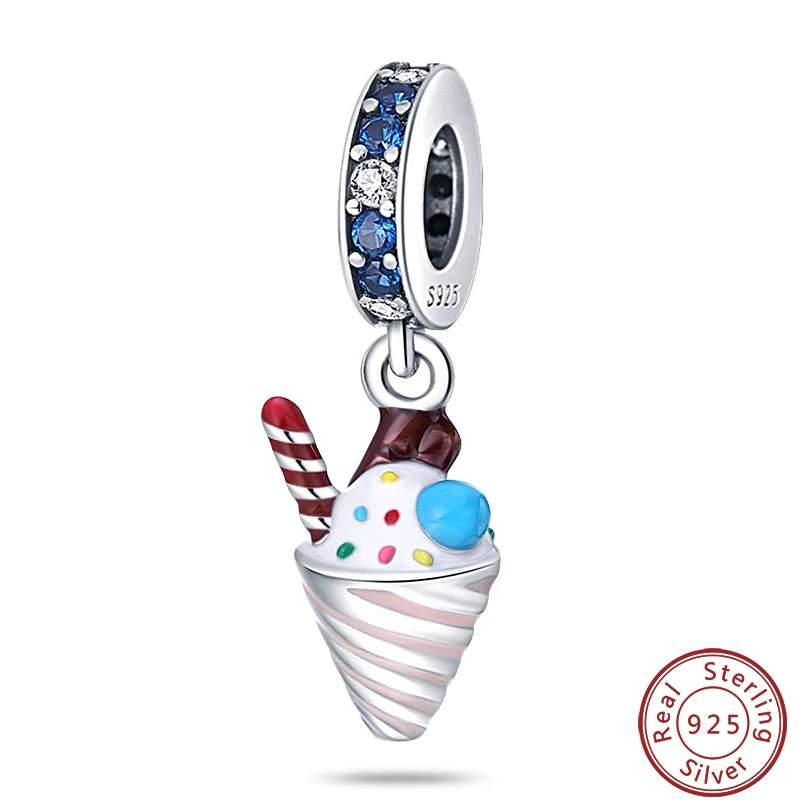 925 Sterling Silver Dessert Afternoon Tea Charm – Coffee, Cake, Pizza & Fries Beads Fit Original Pandora Bracelet DIY Jewelry