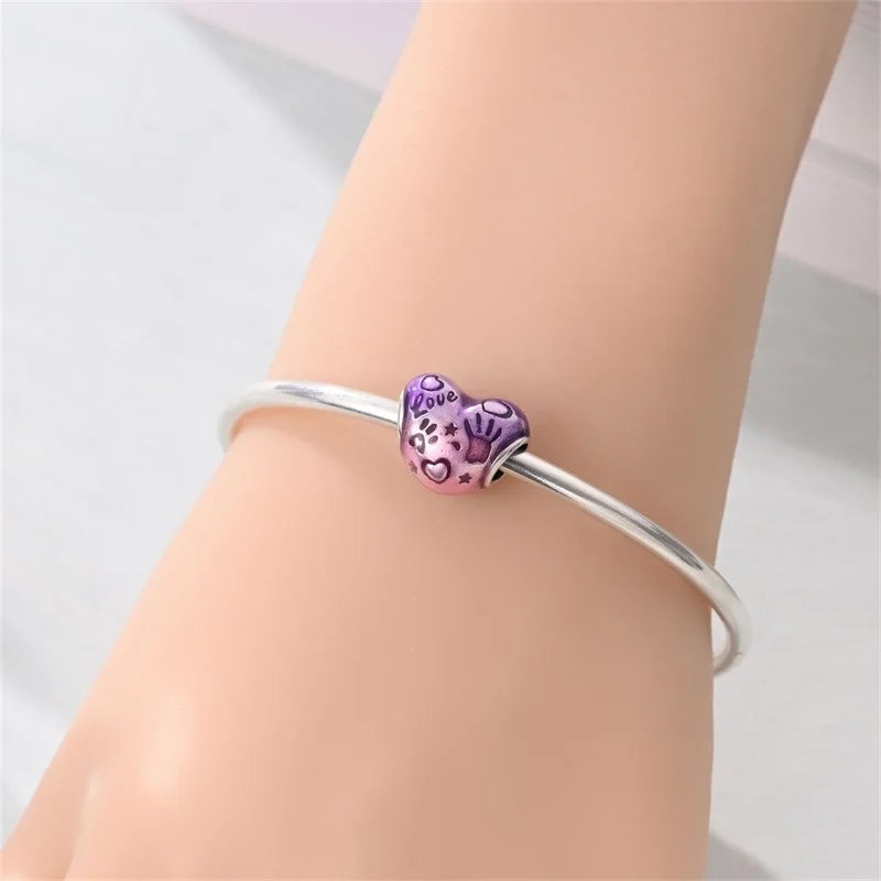 100% 925 Sterling Silver Heart Family Charms with Pumpkin & Pave Zircon Pendant – Fits Original Bracelet DIY Jewelry Gifts