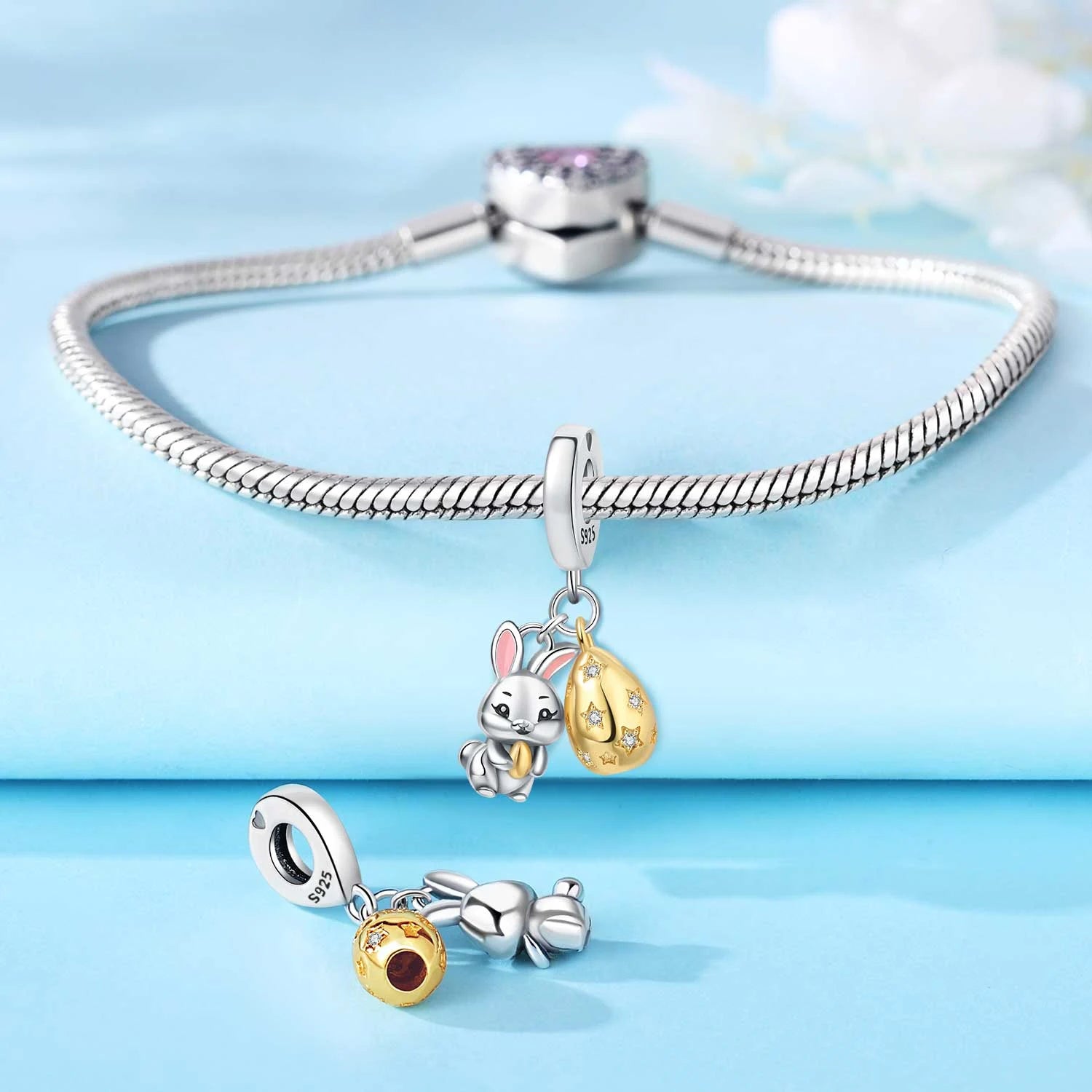 925 Sterling Silver Easter Bunny & Egg Pendants | Bracelet Charms for Women, DIY Jewelry, Party Beads, Exquisite Gift Accessory