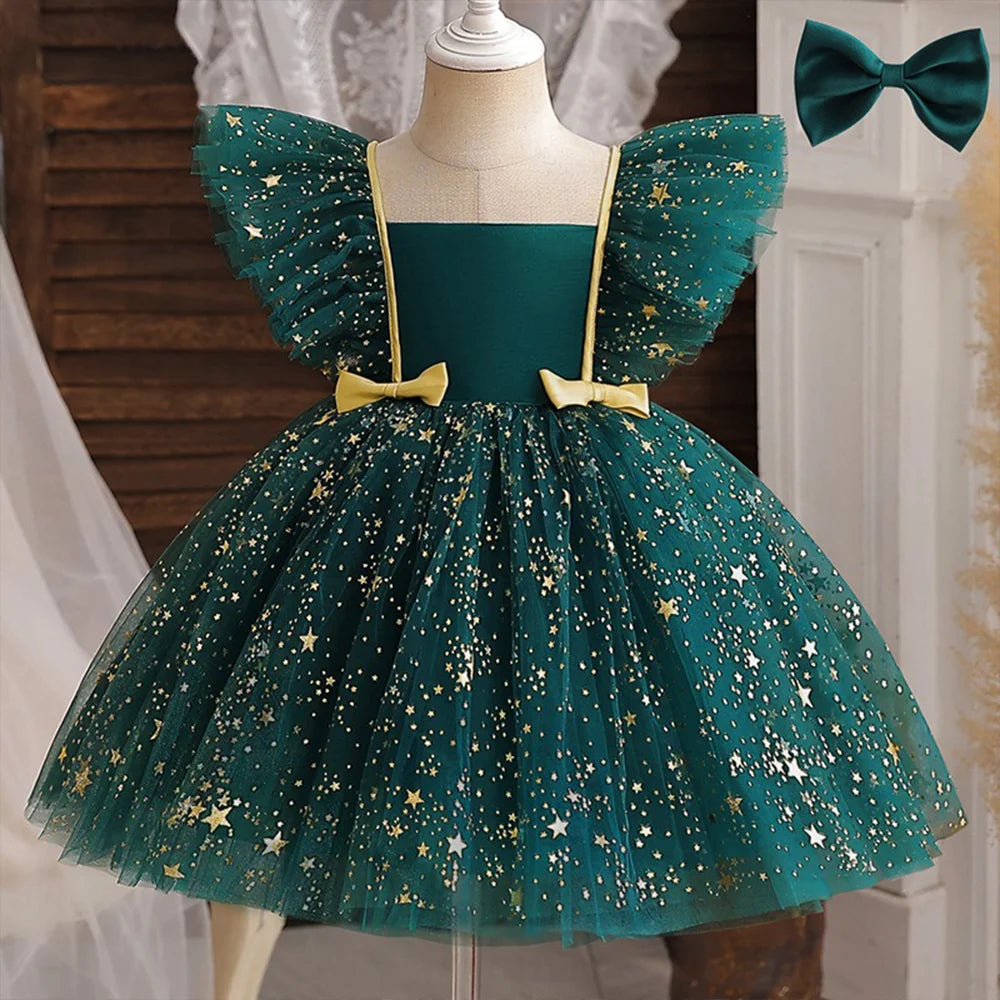 Hello Kitty Girl Party Dress Christmas Birthday School Holiday High Waist Tulle Dress Bow Wedding Gown Kids Wear Princess Dress