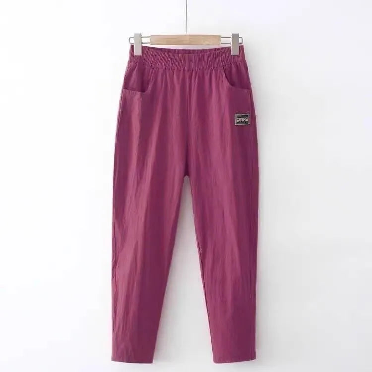 Slimming Straight Leg Cotton Linen Harem Pants – High Waist Casual Summer Trousers Women Loose Fit