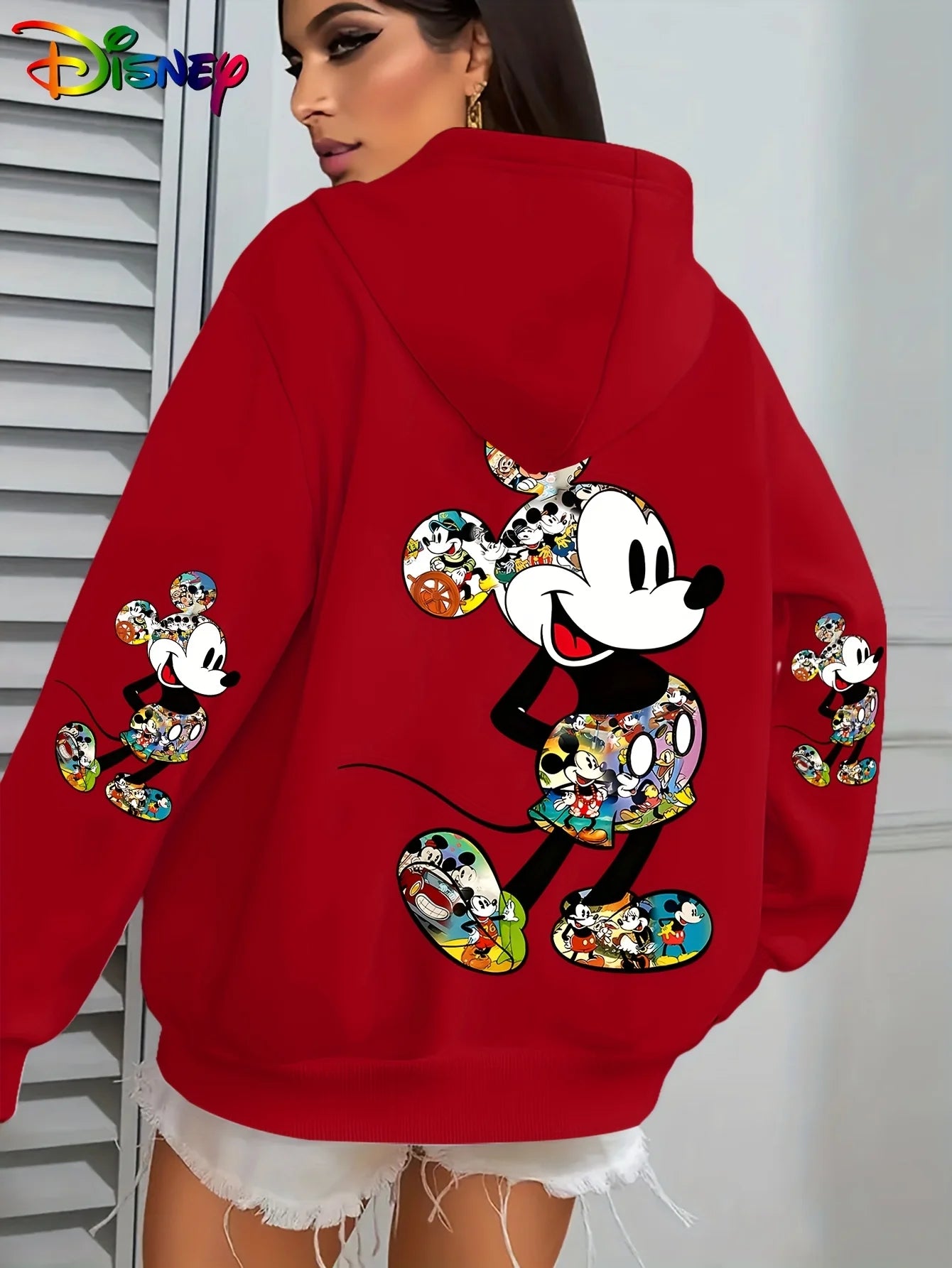 Disney Women’s Big Mickey & Minnie Fleece Hoodie – Cotton Pullover Sweatshirt | Autumn Winter Oversize Long Sleeve Top