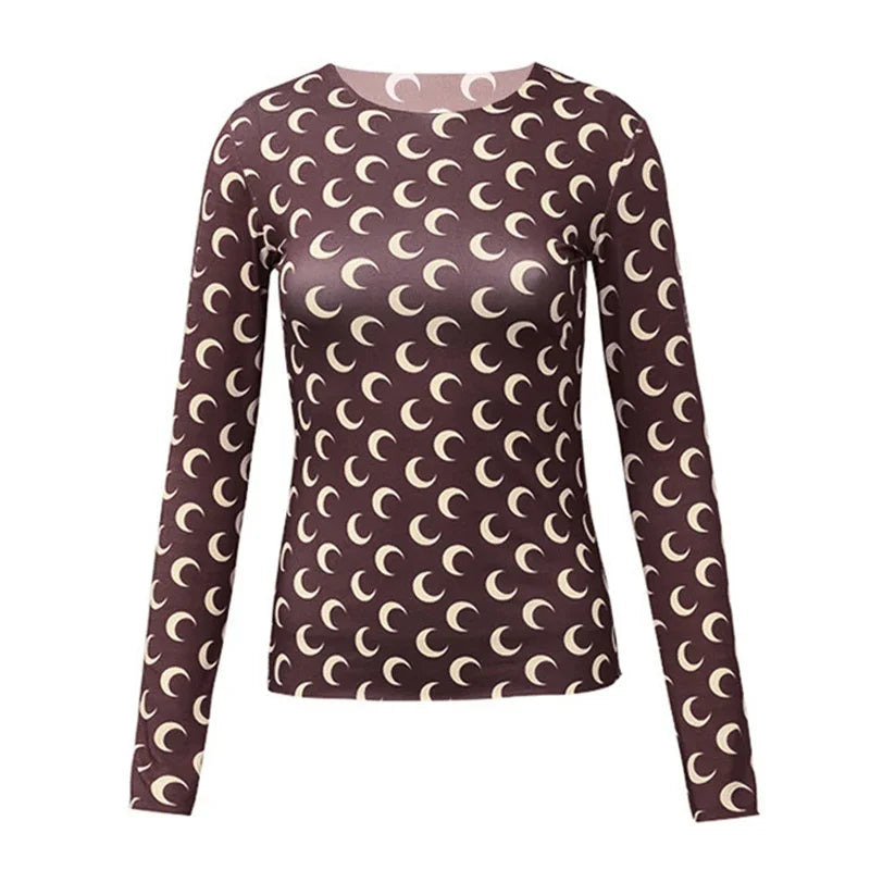 Spring Autumn Women’s Long Sleeve Ice Silk T-Shirt – Sun Protection Printed Mesh Base Layer Casual Top 🌿✨