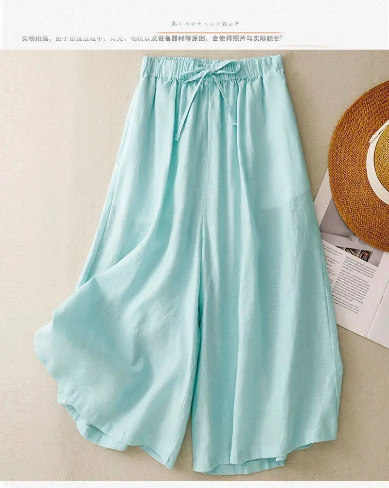 Casual Cotton Linen Pants for Women | Vintage Wide Leg Joggers | Summer Fashion Capri Sweatpants
