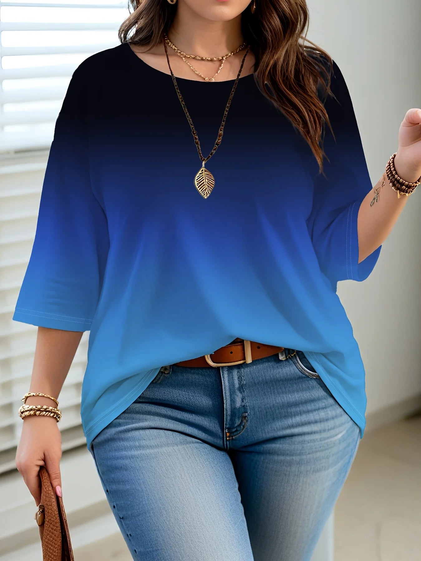 Plus Size Women’s Gradient Color T-Shirt – Loose, Elegant, Casual & Comfortable Top 🌿✨