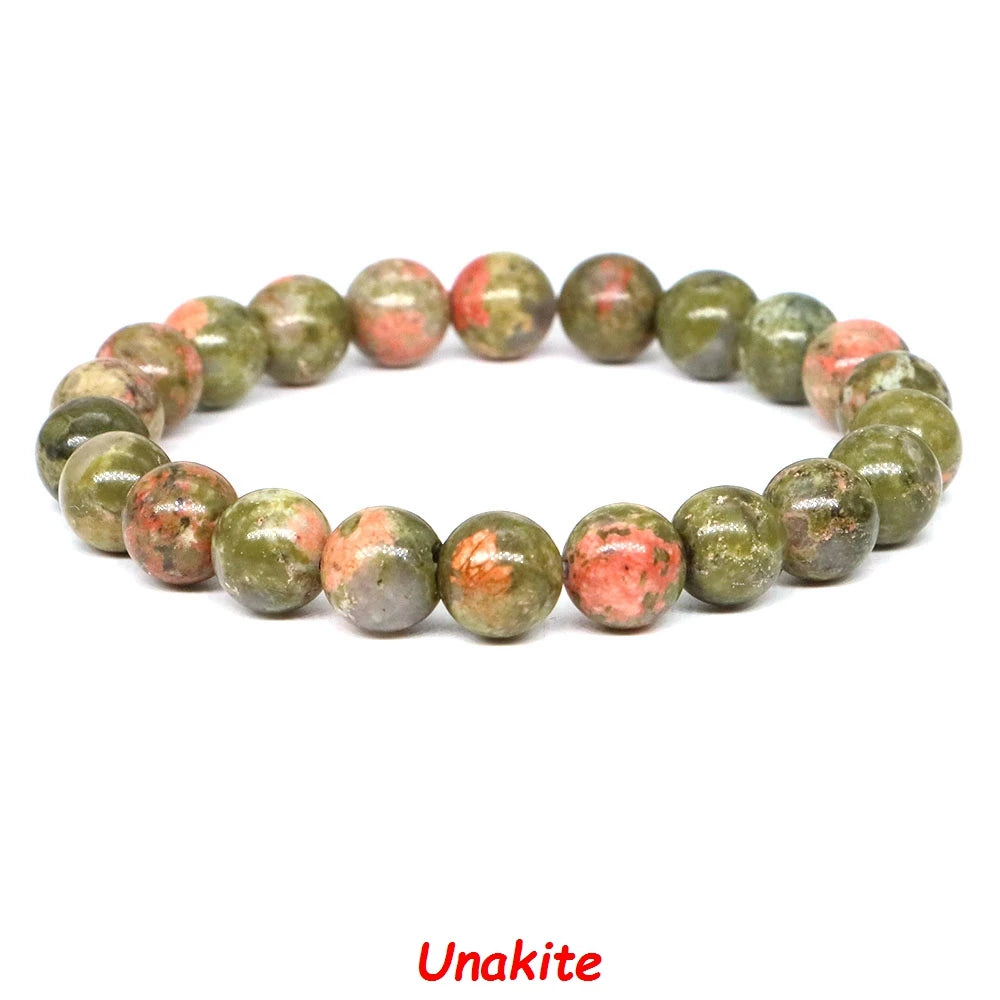 Natural Stone Healing Crystal Bracelet | Amethyst, Quartz & Agate Round Beads Elastic Stretch Bangle for Women & Men