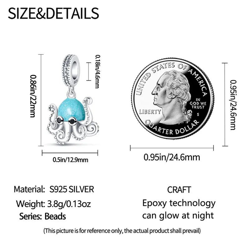 925 Sterling Silver Colorful Luminous Charms | Shell Turtle Star Beads