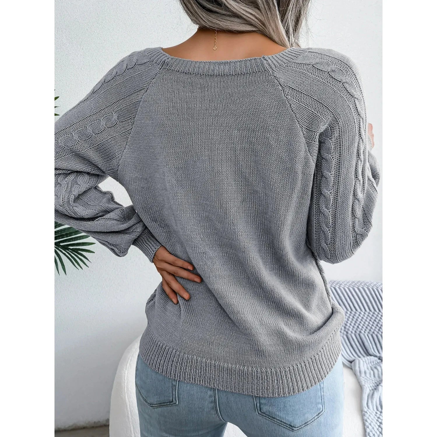 Women’s Casual Square Collar Knitted Pullover Sweater – Long Sleeve Autumn Winter 2025 Top