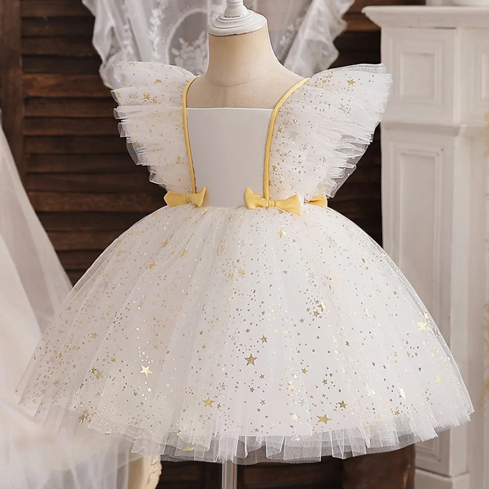 ✨ Hello Kitty Princess Dress for Girls 👑 Sequined Star Tutu Gown 🎀 Ruffle Bow Kids Party & Prom Dress