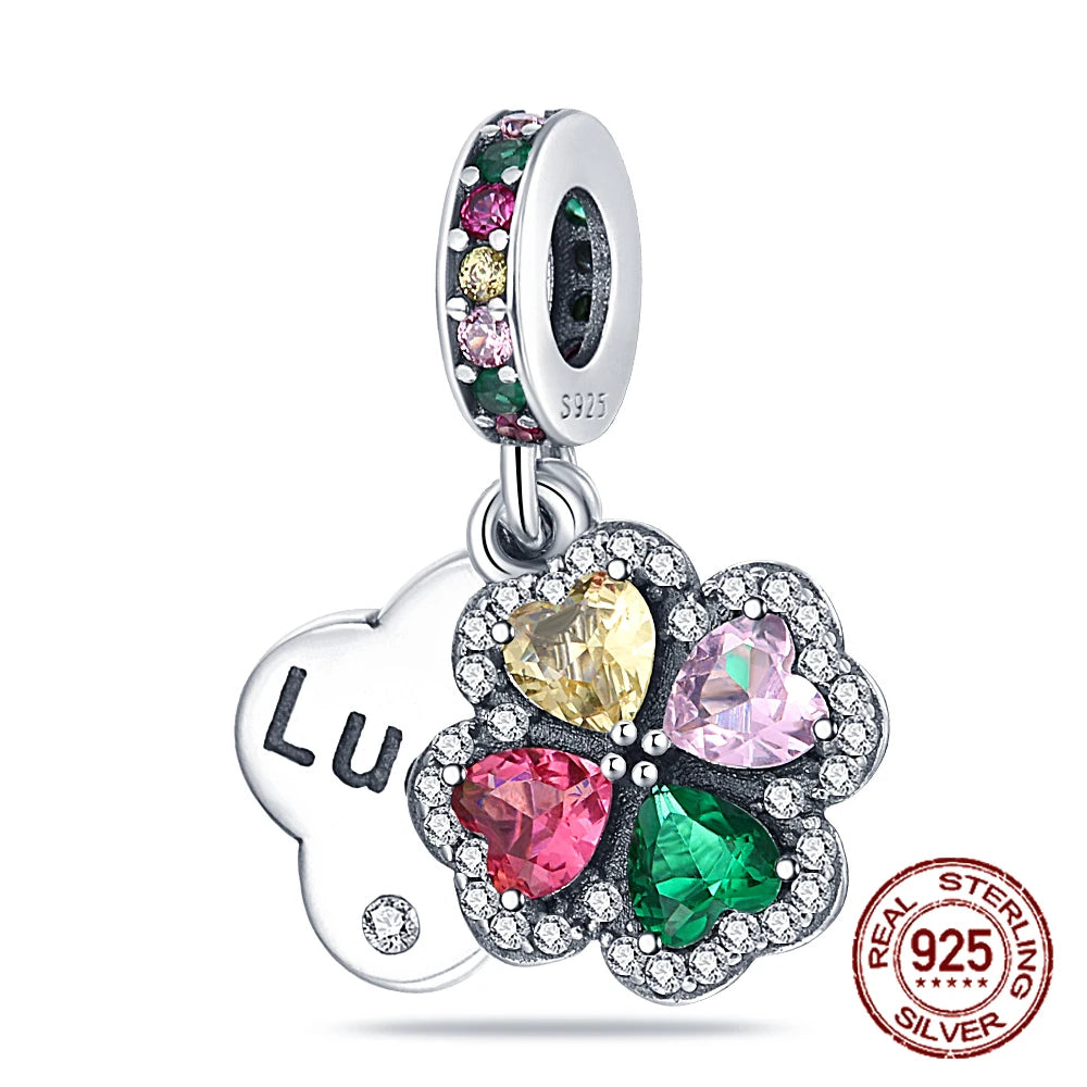 925 Sterling Silver Purple Flower & Butterfly Dangle Charm | Bead for 4MM Bracelet or Necklace DIY Jewelry Gift