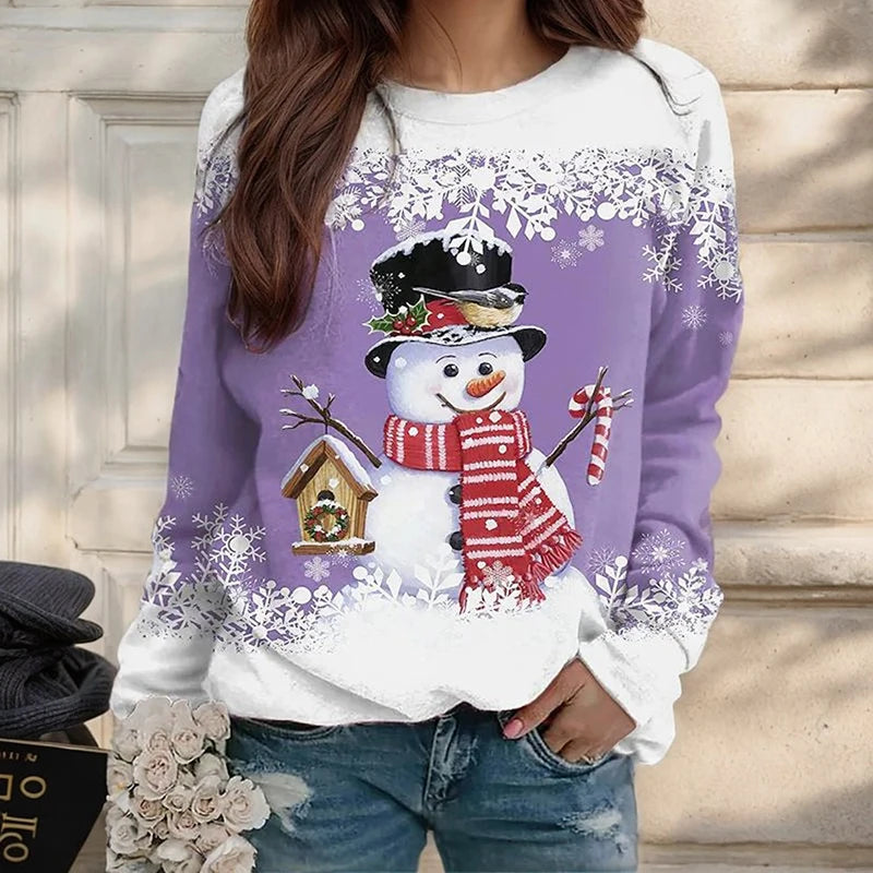 Festival Fashion Women’s T-Shirts | Christmas 3D Snowman Sweatshirt | Long Sleeve Pullover Tops for Winter
